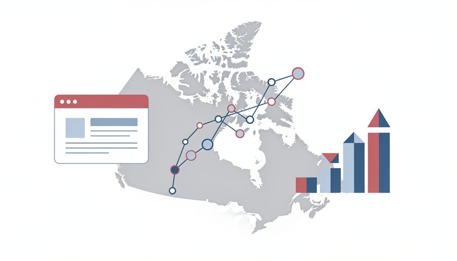 Canadian flag with modern office building representing professional digital marketing services