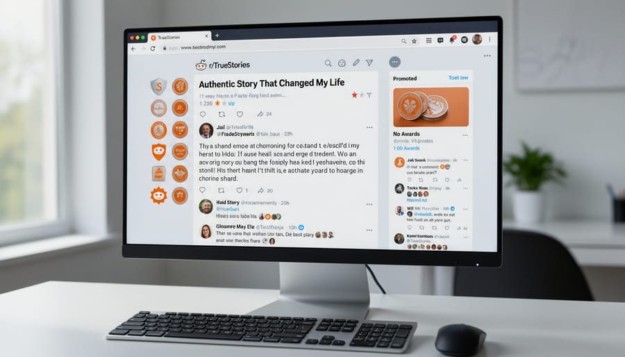 Laptop displaying successful Reddit post with high engagement and active discussion