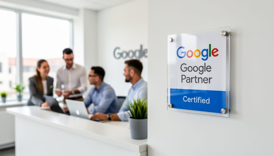 Google Partner badge displayed on digital agency office door