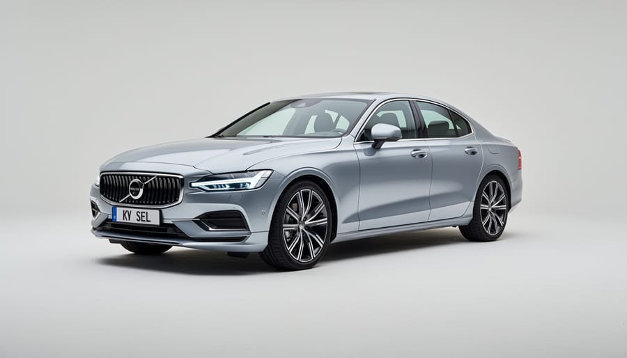 White car front quarter on a clean studio background with realistic shadows and sharp reflections